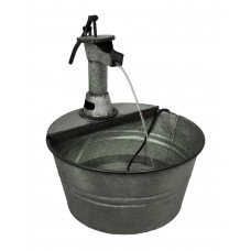 Vintage Style Galvanized Metal Water Pump & Wash Bucket Indoor/Outdoor Fountain 840250001255  401539806118
